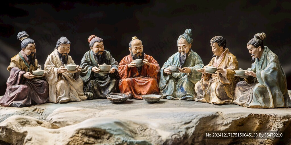 古代吃飯蠟像