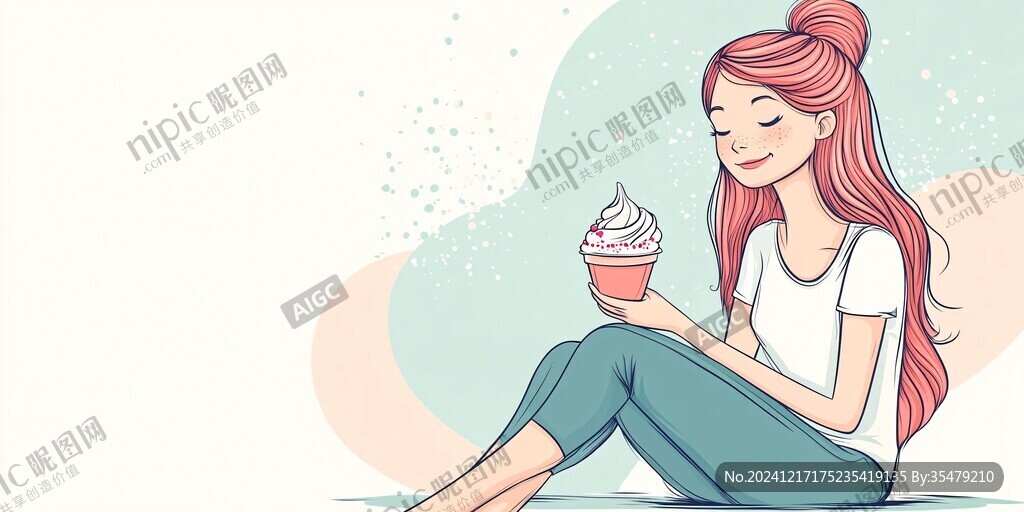 女孩奶茶人物包裝插畫