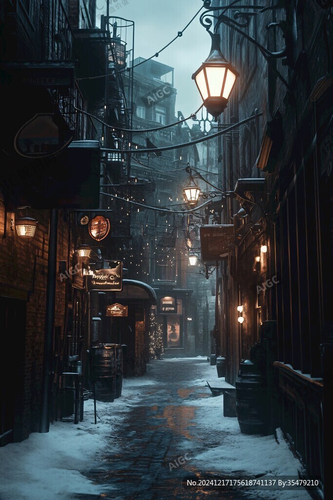 昏黃的雪景街道
