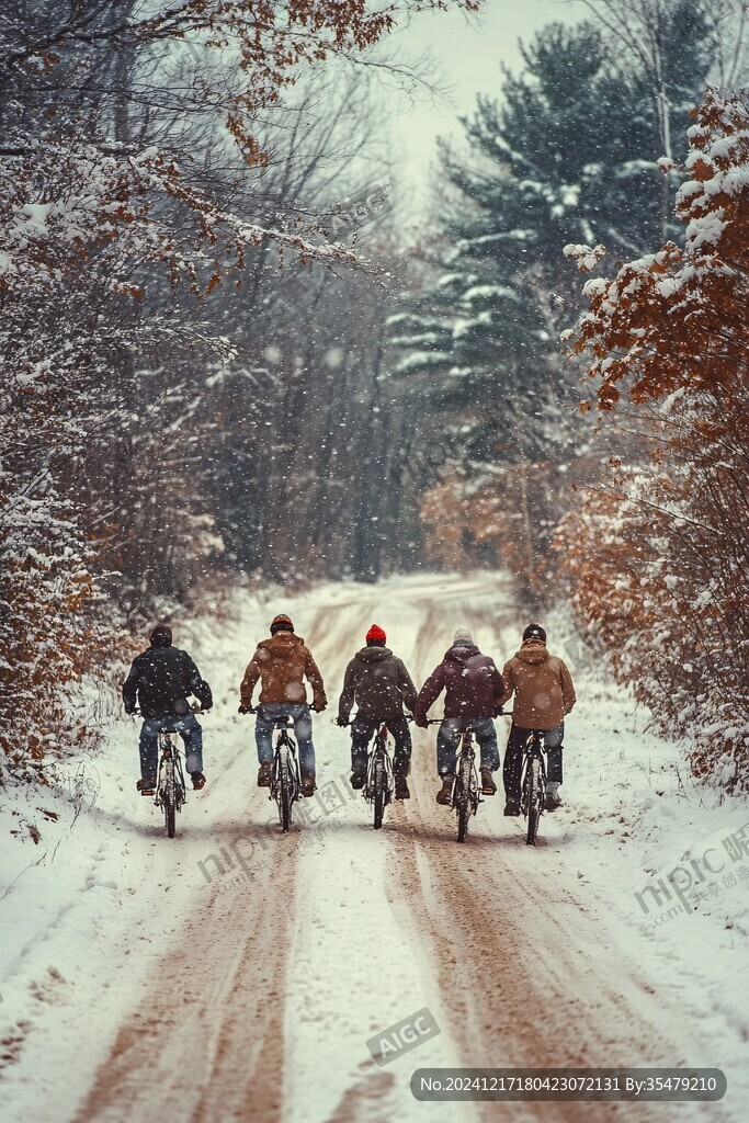 雪中騎車的人