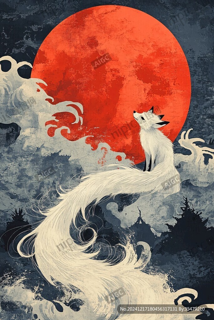 九尾白狐插畫