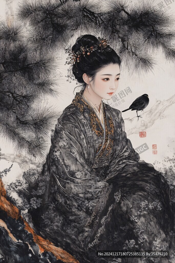 工筆高清美人松
