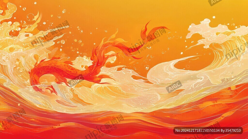 古風(fēng)海浪包裝插畫