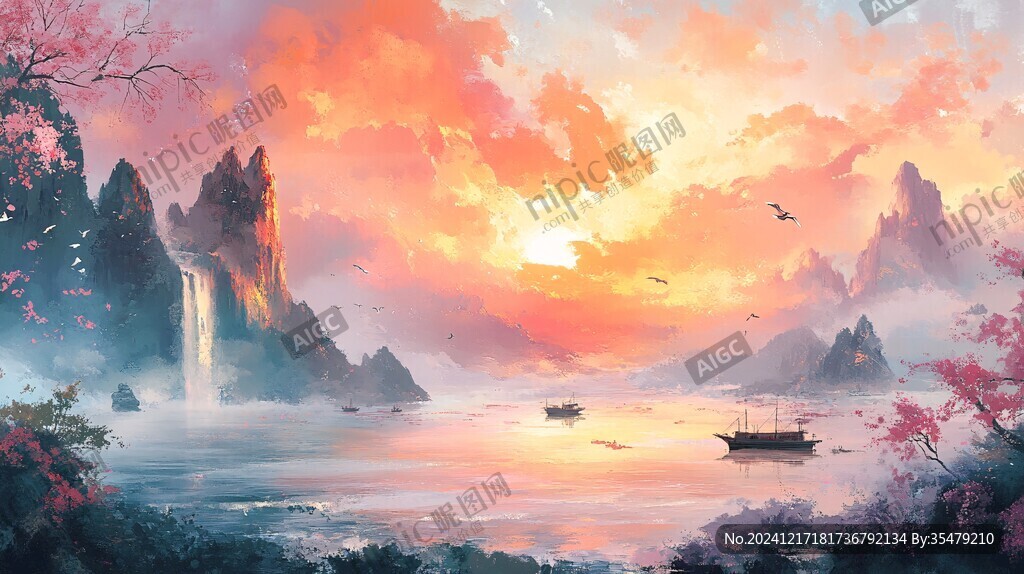 桃花源記古風(fēng)山水插畫