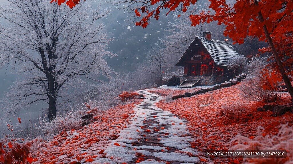 雪地紅葉桌面背景