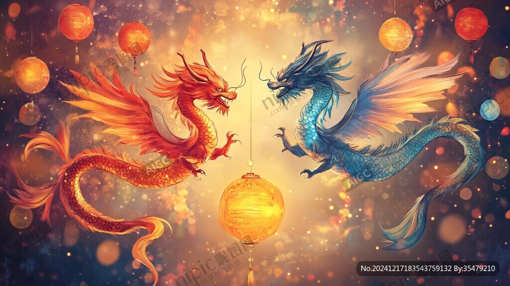 雙龍戲珠插畫
