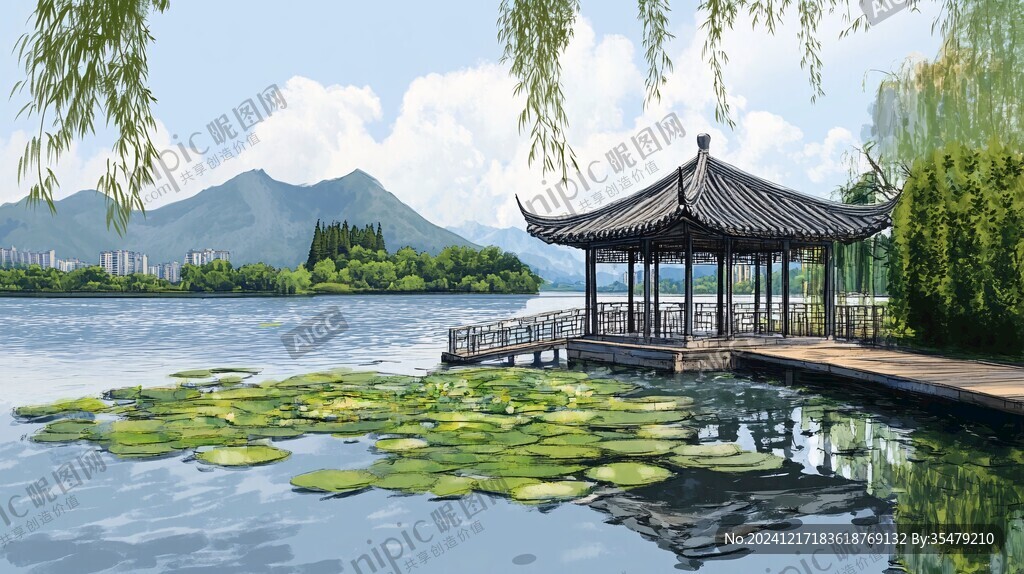 湖心亭插畫