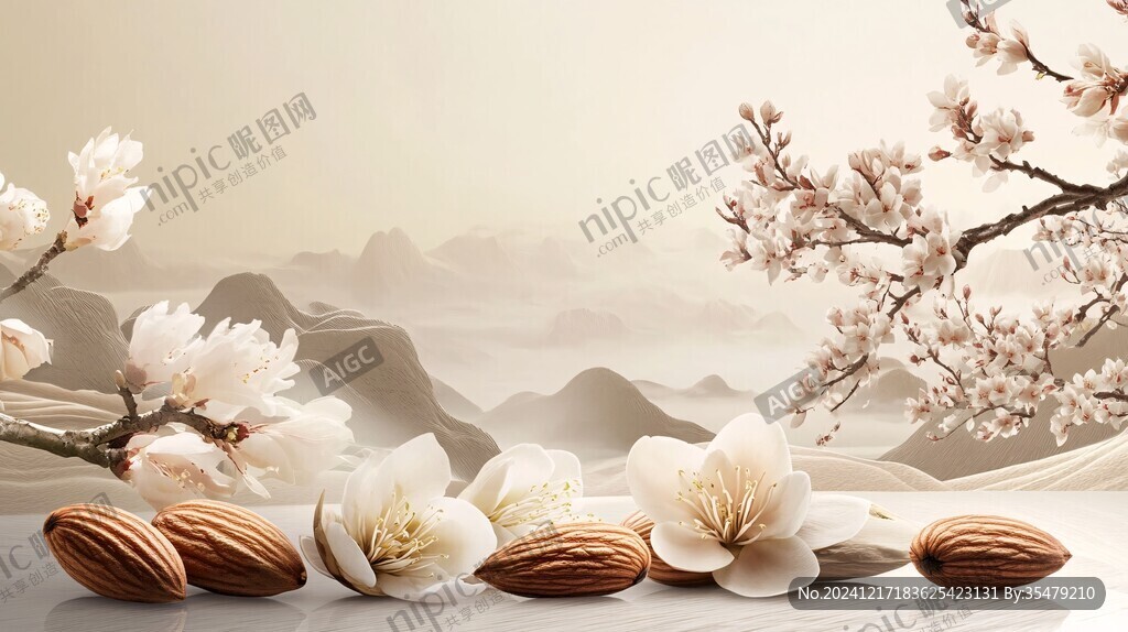新中式桃花壁畫