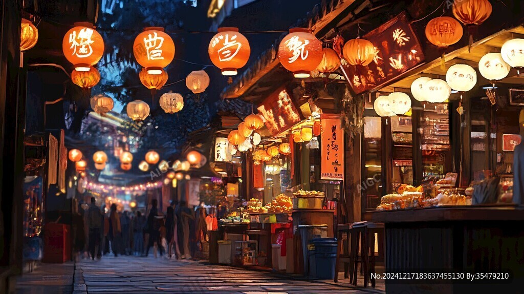 美食街夜景紅燈籠