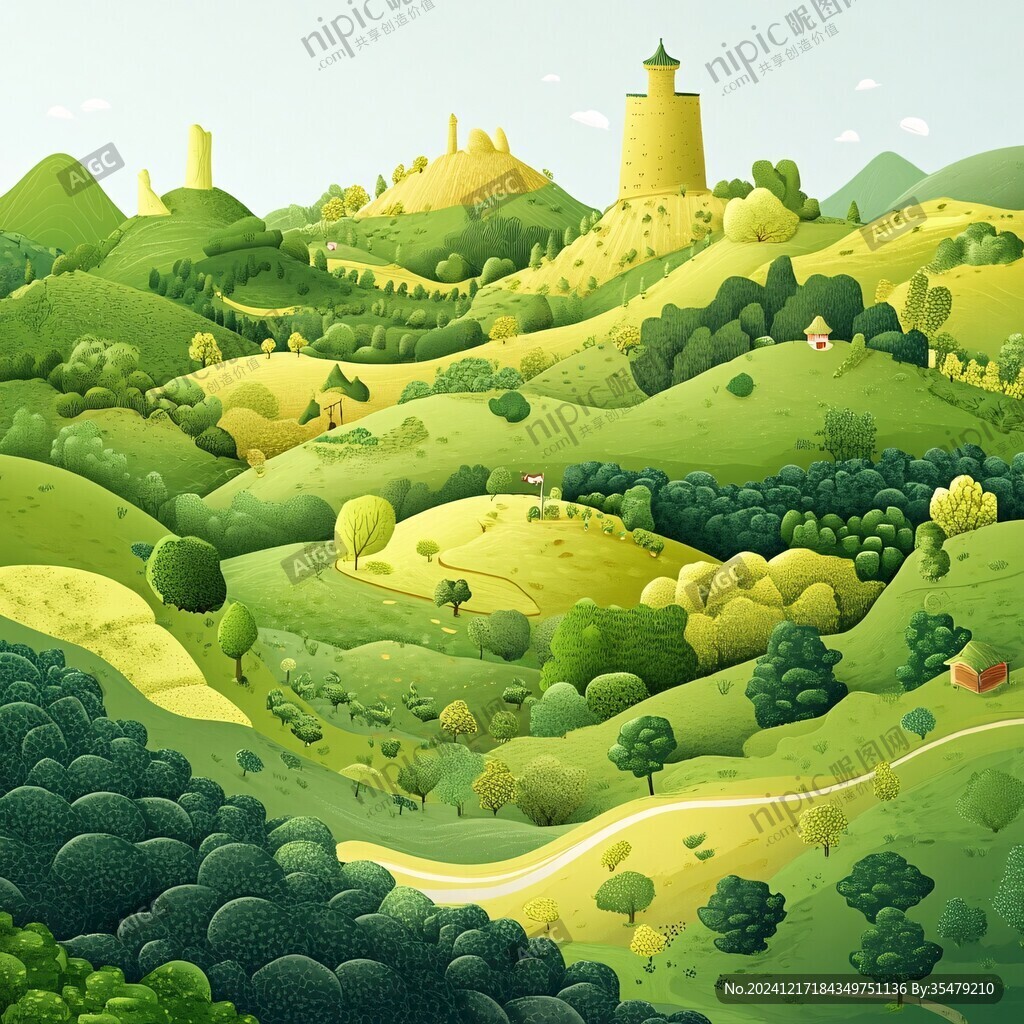 草原扁平風插畫