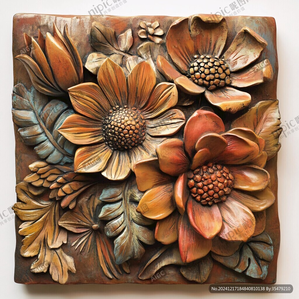 3d浮雕繽紛花卉