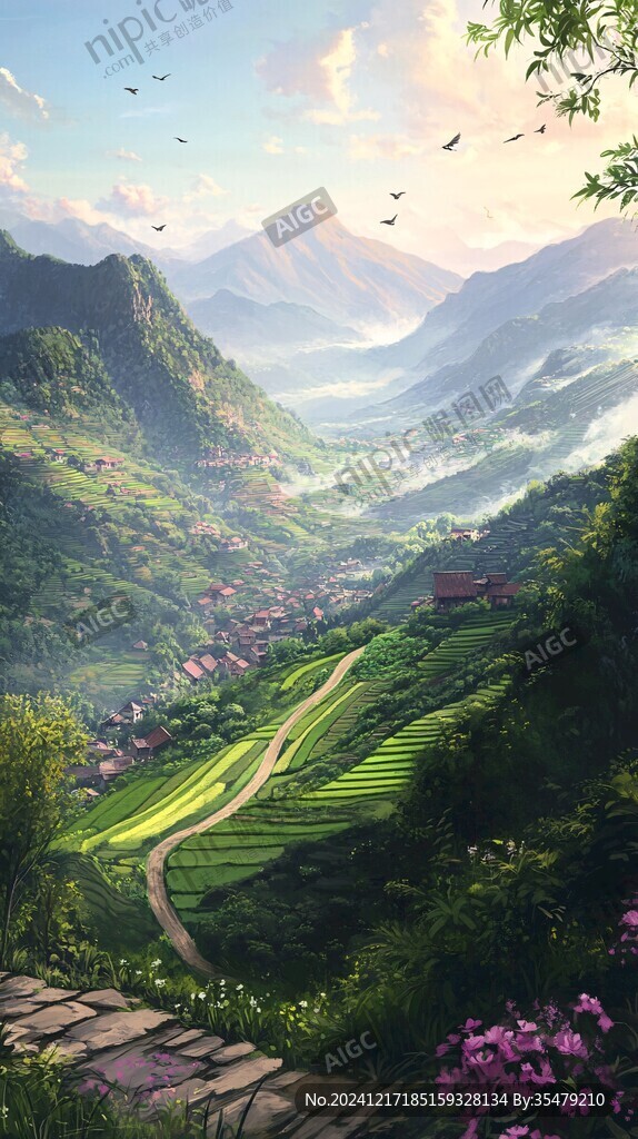 唯美山村圖