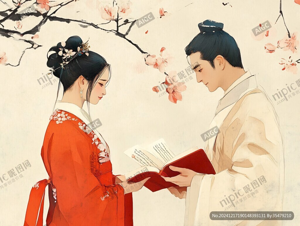 古裝情侶插畫