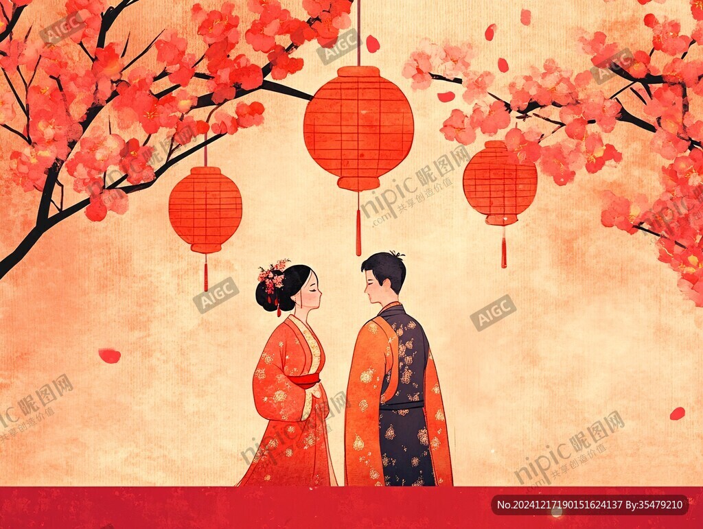 新年情侶插畫