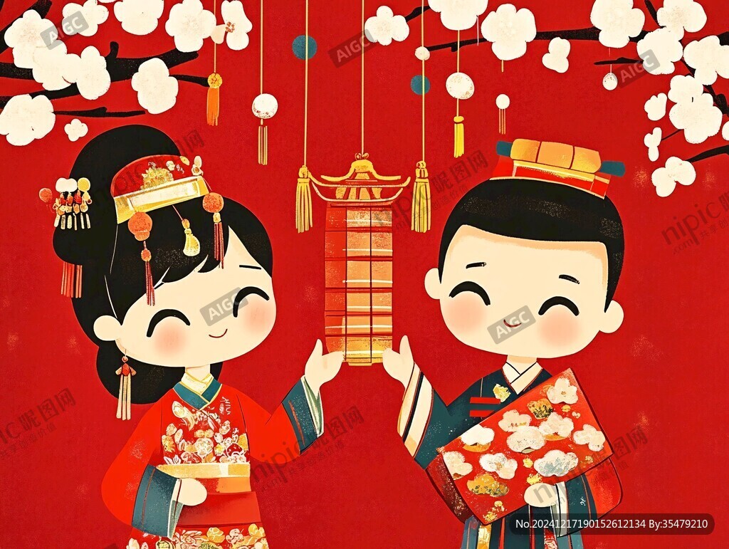 中式婚禮插畫