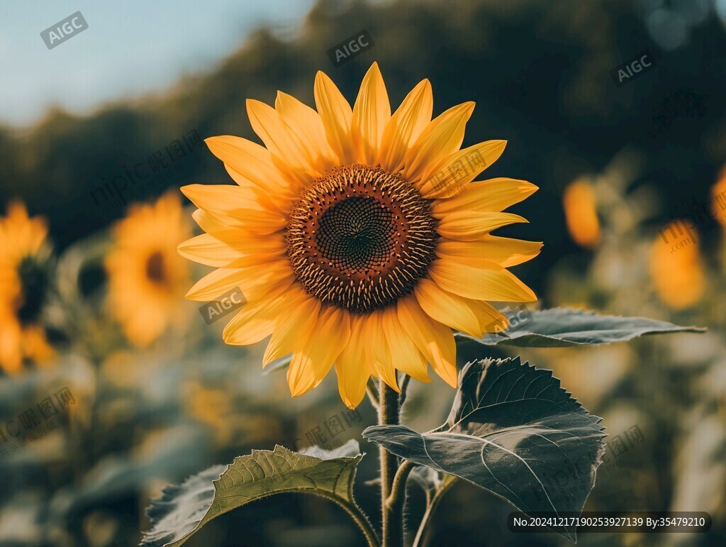 落日余暉下向日葵花