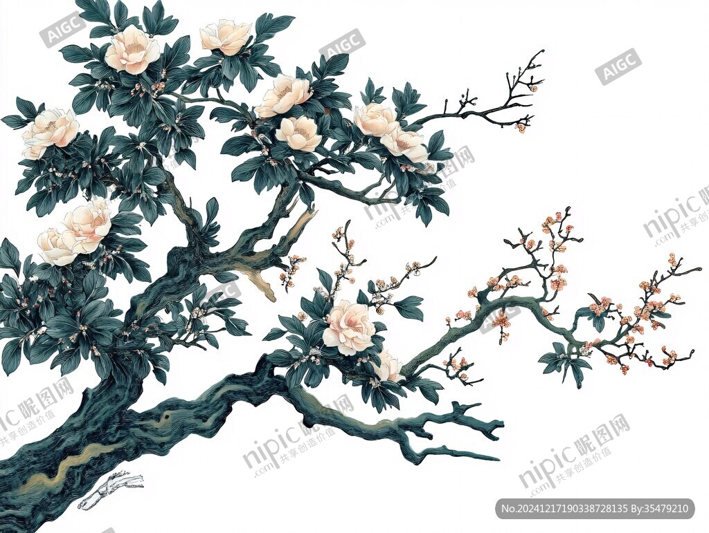 手繪梅花花鳥壁畫