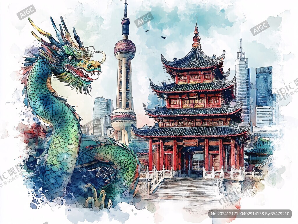 北上廣深景點(diǎn)水彩插畫