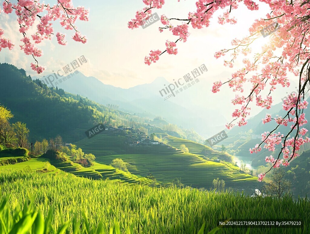 粉色田園美景