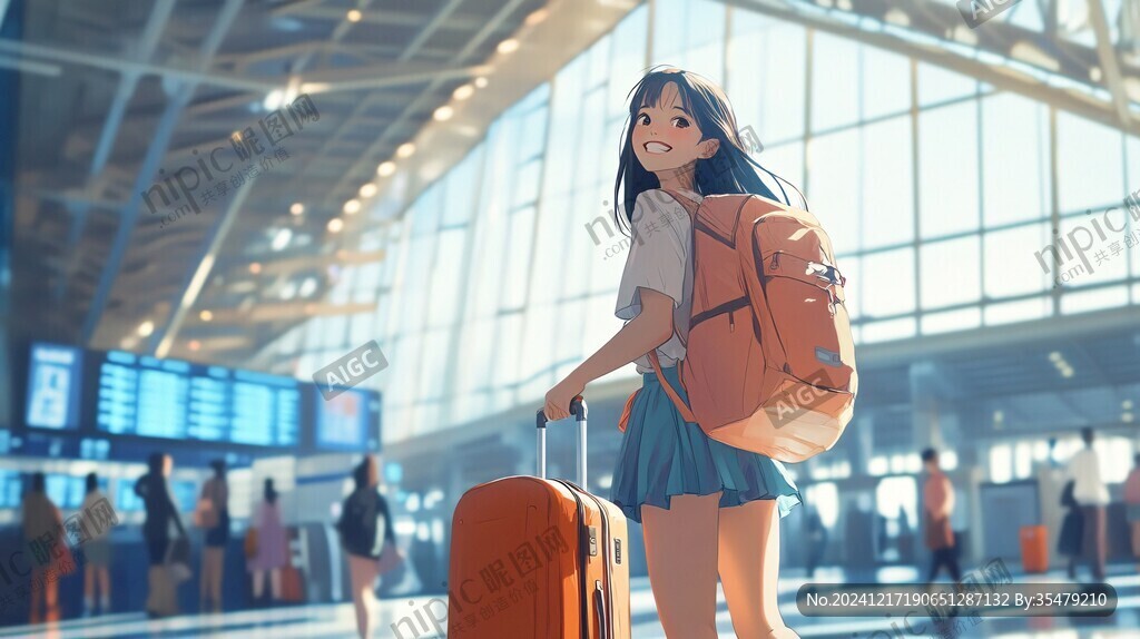 車站等車的女孩插畫