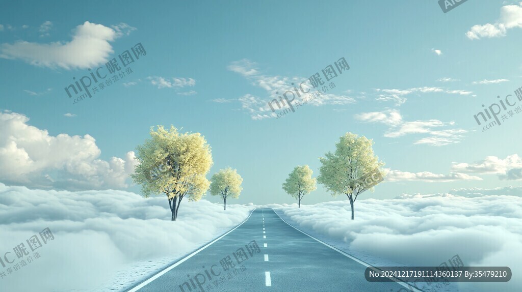藍天白云道路秋色