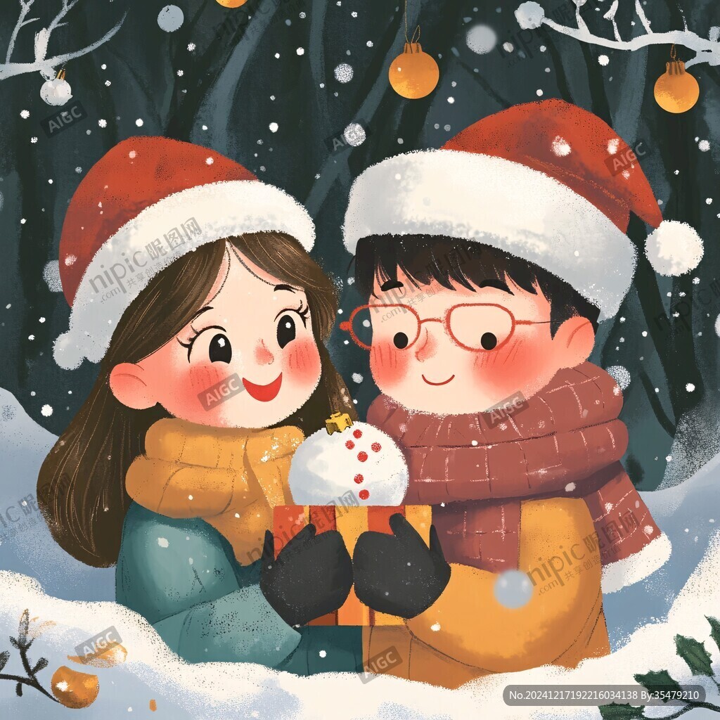 圣誕節情侶插畫