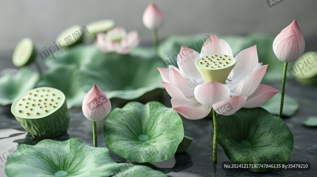 3d立體花卉荷花