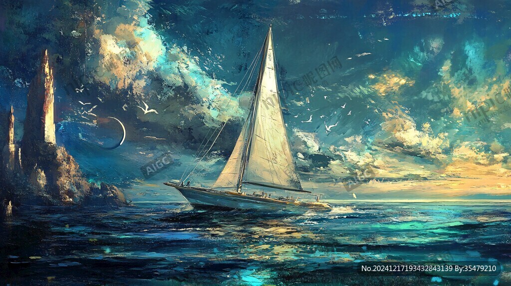 船帆大海油畫