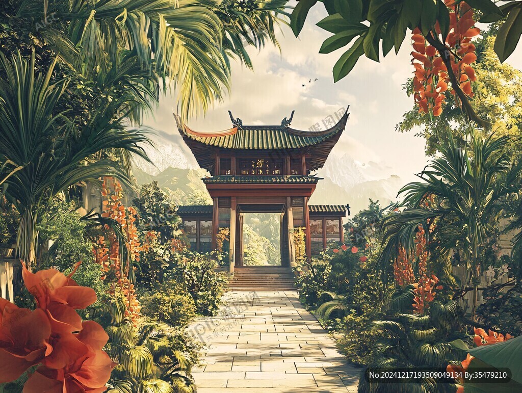中式庭院插畫