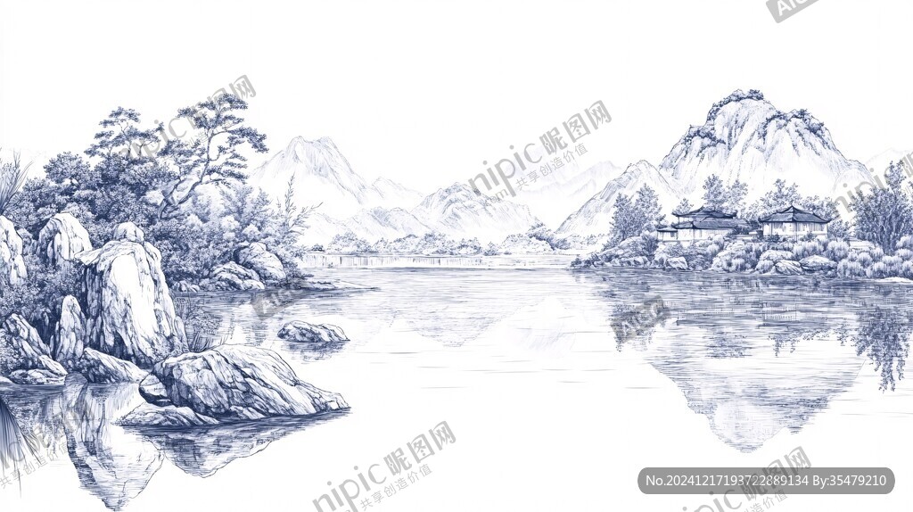 鉛筆素描水墨山水