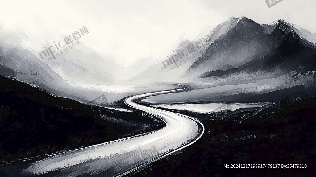 蜿蜒河流山間道路