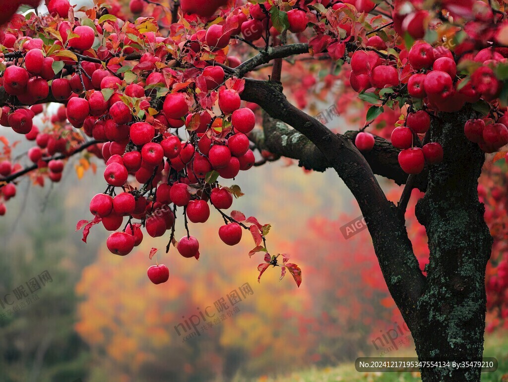 秋天紅色山楂樹