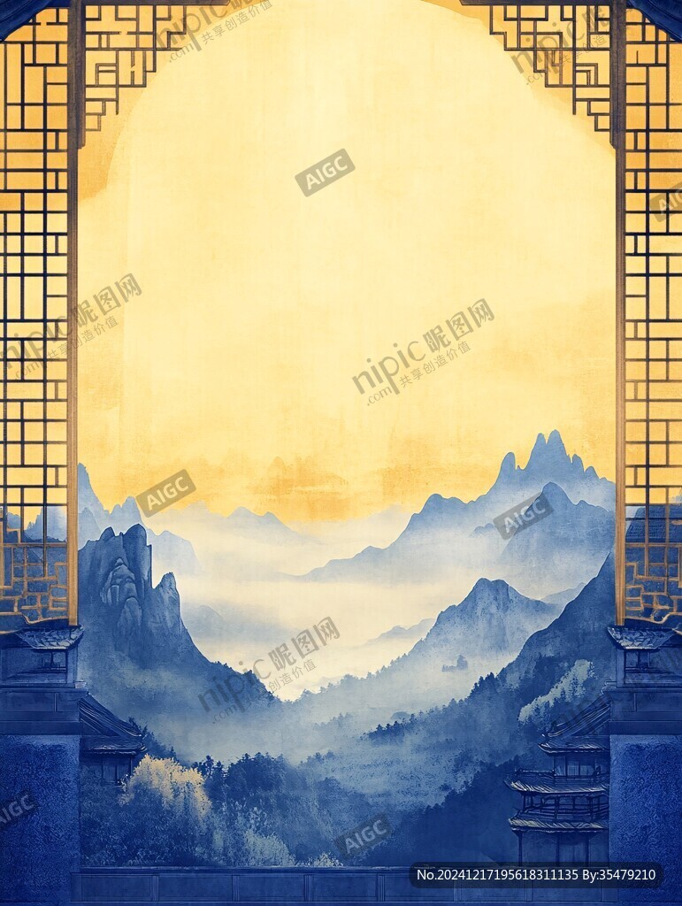 插畫橫店水彩水墨山水