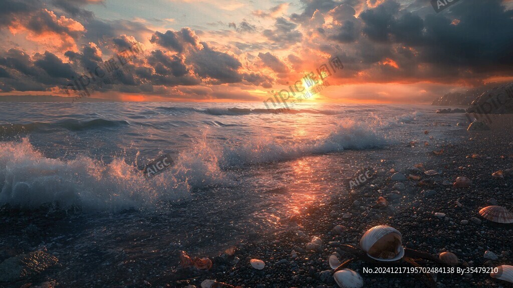 夕陽浪石