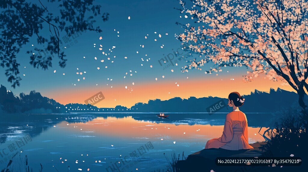 插畫(huà)夕陽(yáng)下