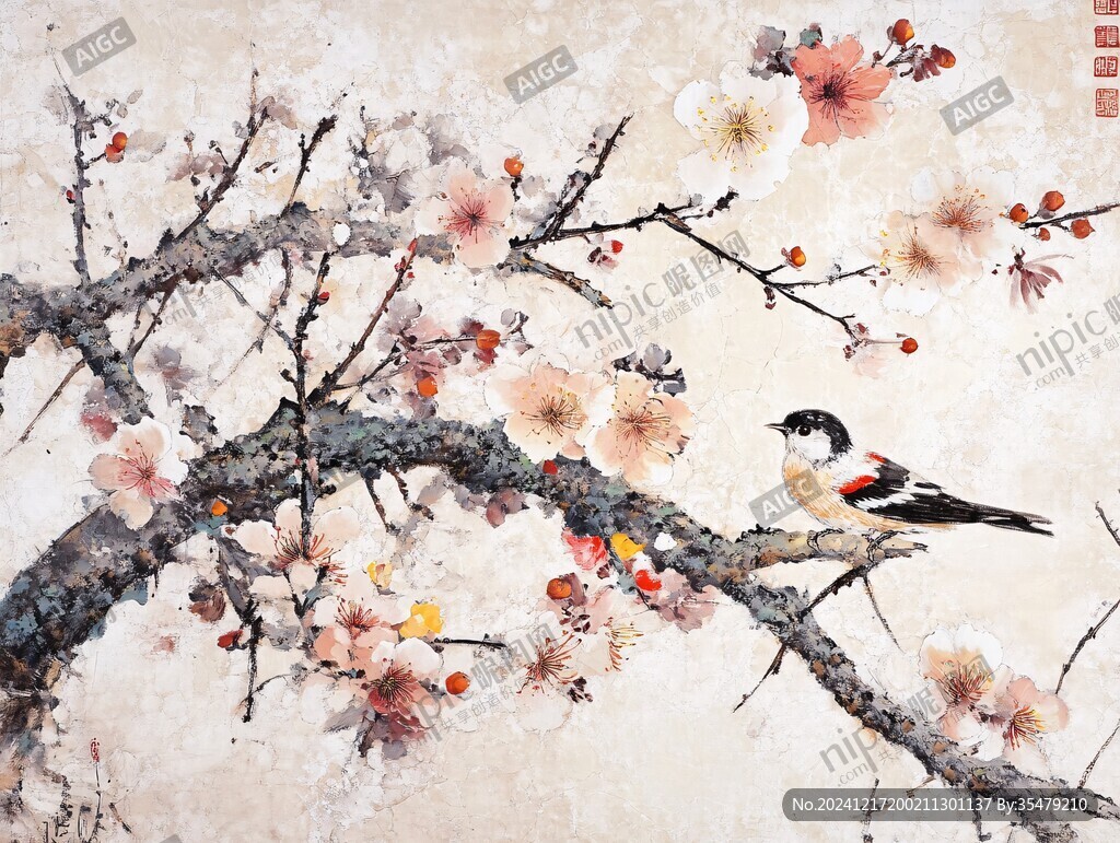 水彩梅花鳥圖