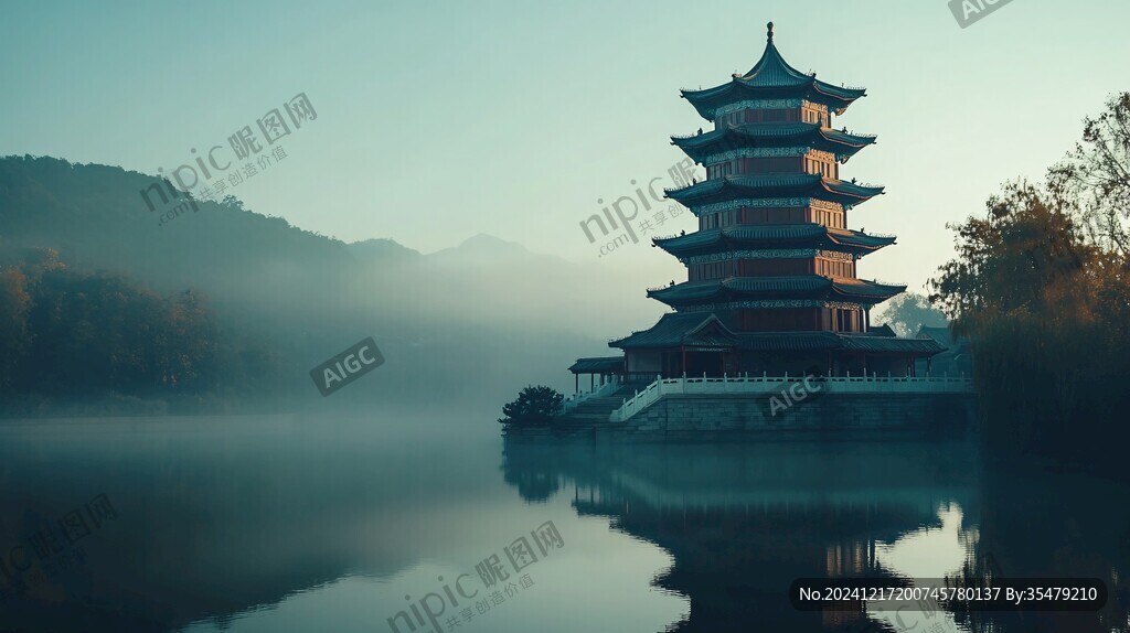 湖中樓塔