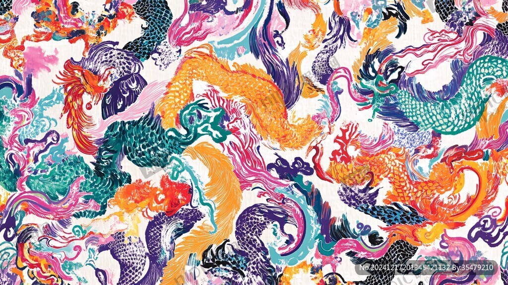 布料印花龙年图案 布料印花龙年图案