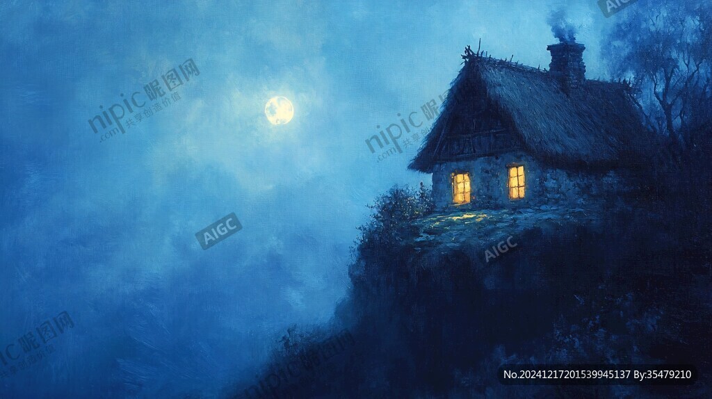 月光籠罩下的小屋