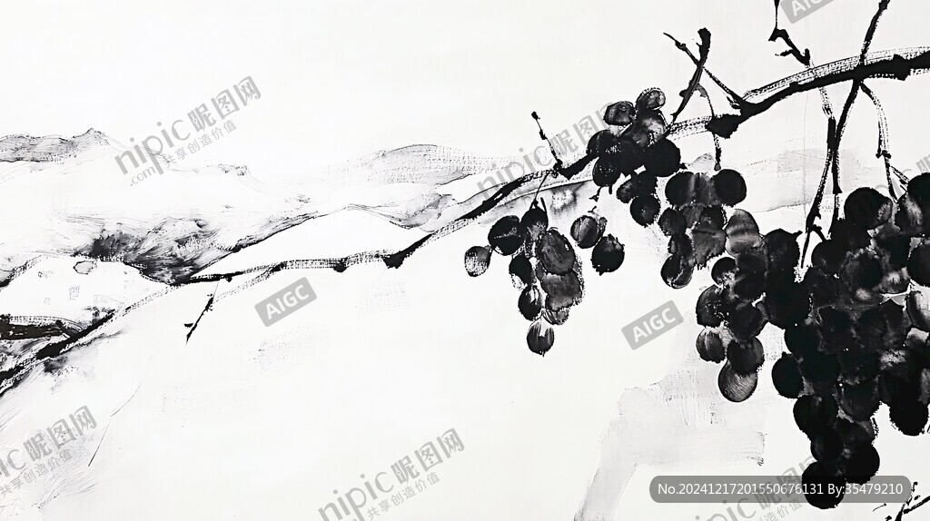 水墨風(fēng)葡萄裝飾畫
