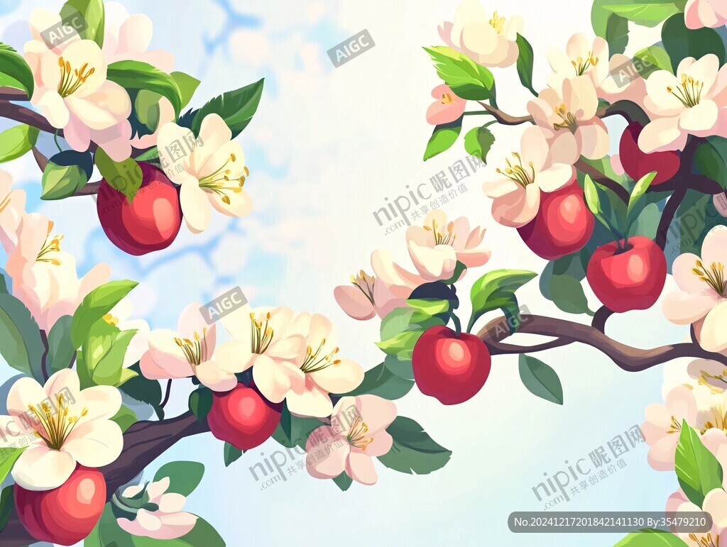 蘋果花插畫