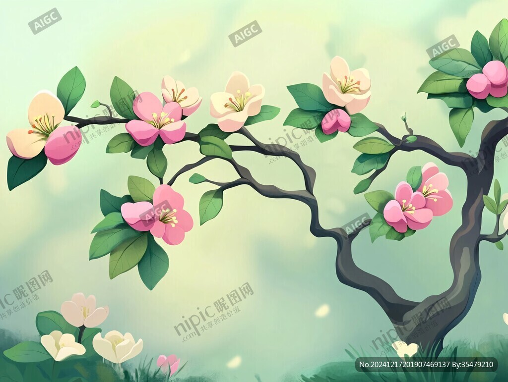 蘋果花插畫
