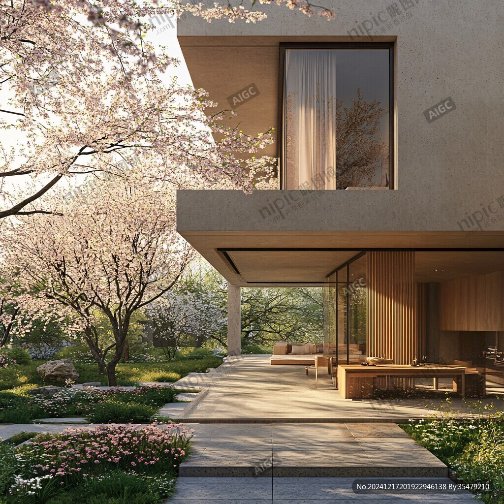 日本櫻花庭院建筑