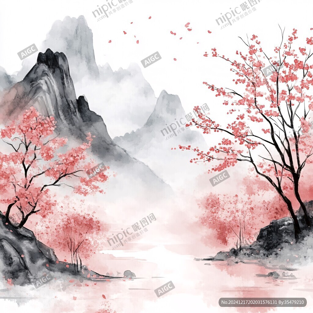 紅葉古風(fēng)山水畫