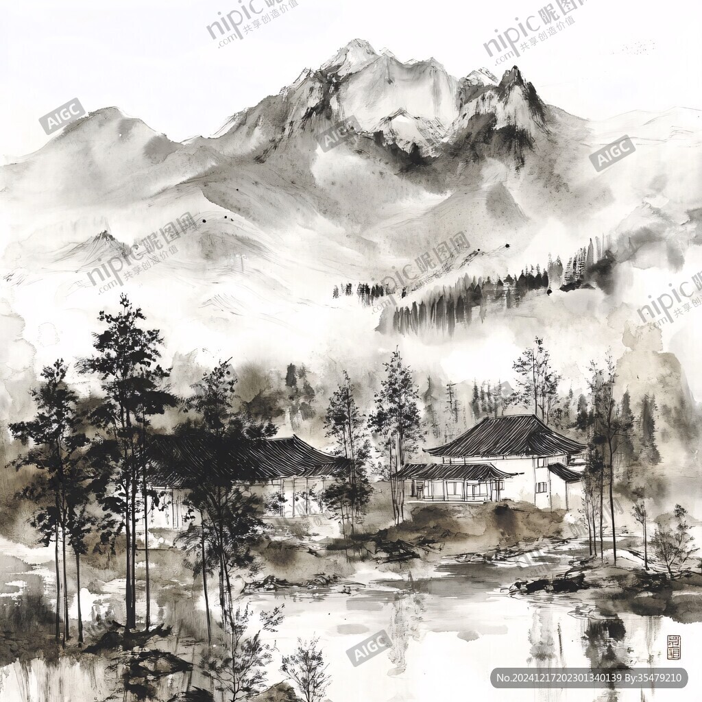米蘭插畫水彩水墨山水