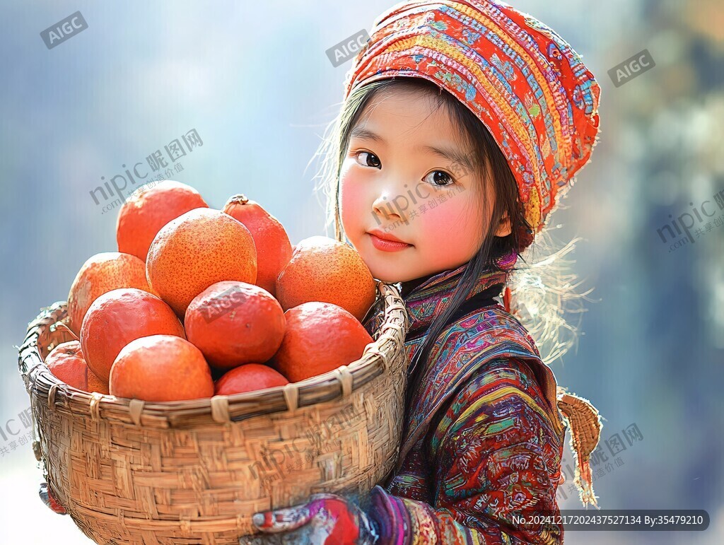 農(nóng)家女孩抱水果