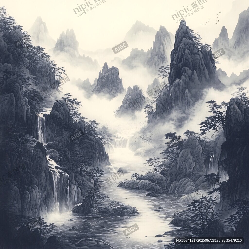 水墨數字畫工筆山水