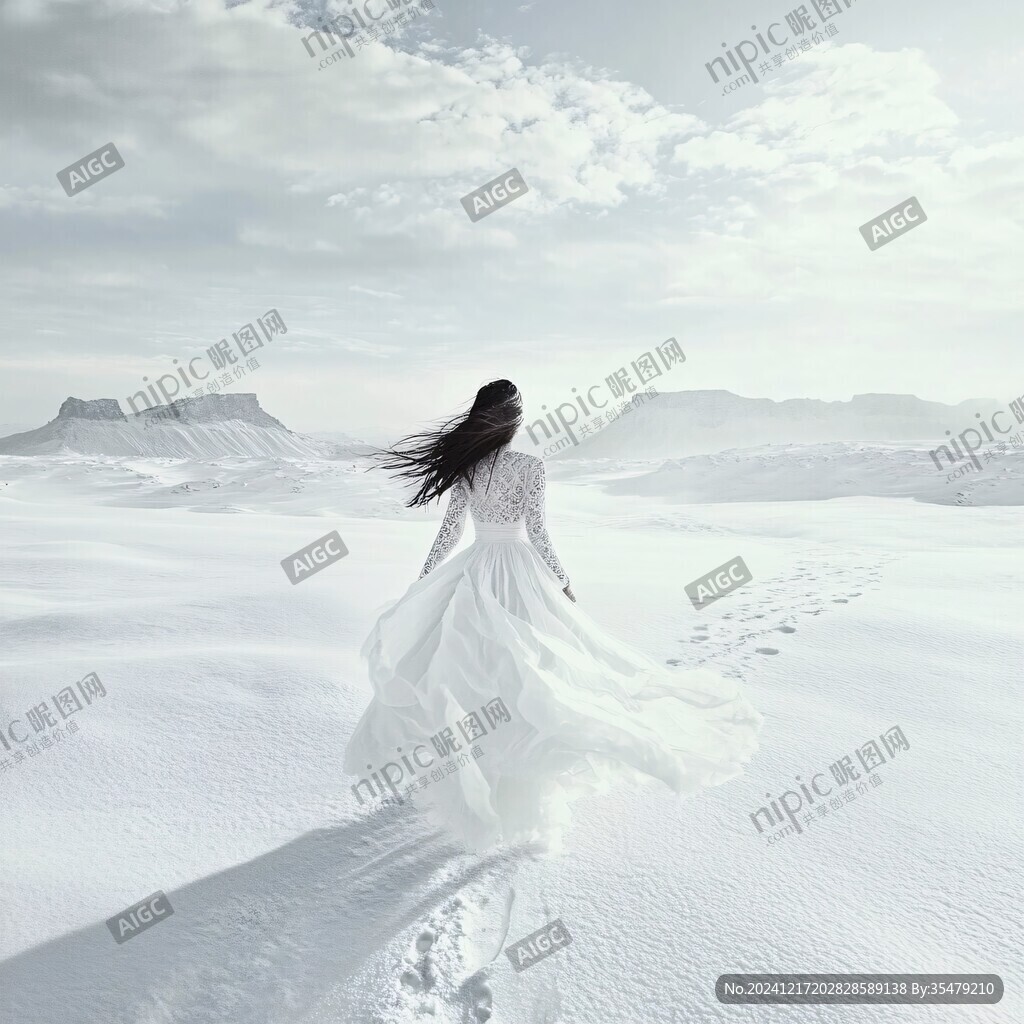美女遙看雪山