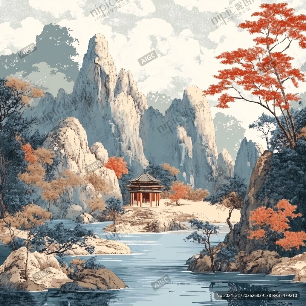 插畫山水風景