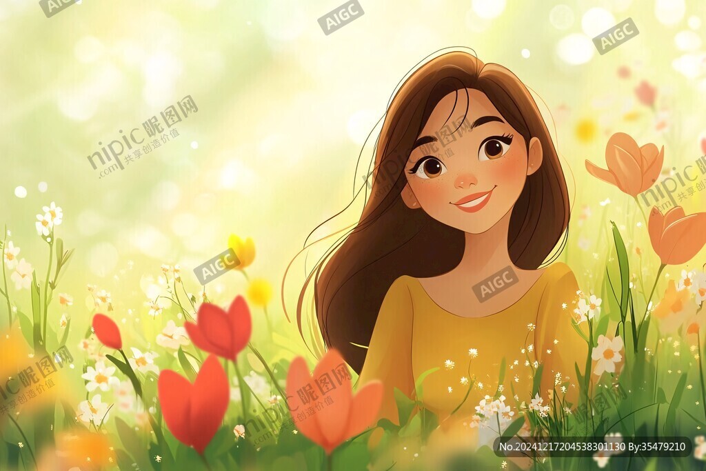 春季女孩插畫